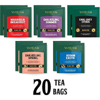 Vahdam, Black Tea Sampler, 5 Teas - Tea Variety Pack | Assorted Black Tea Bags | English Breakfast, Darjeeling, Assam, Earl Grey Tea Bags | 20 Count | Finest Tea Gift Set & Tea Gift For Tea Lovers