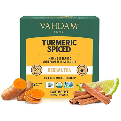 VAHDAM - Organic Spiced Turmeric Tea | USDA Organic Certified 15 Turmeric Tea Bags | Blend of Turmeric Powder & Fresh Spices | Herbal Tea for Weight Loss | 100% Natural Detox