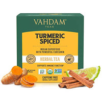 VAHDAM - Organic Spiced Turmeric Tea | USDA Organic Certified 15 Turmeric Tea Bags | Blend of Turmeric Powder & Fresh Spices | Herbal Tea for Weight Loss | 100% Natural Detox