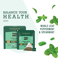 VAHDAM, Pure Mint Herbal Tea (15 Pyramid Tea Bags) Caffeine Free, Non-GMO, USDA Organic Ingredients- Peppermint & Spearmint Tea | Mint Tea Bags, Herbal Detox Tea Packed in Eco-Conscious Tea Bags
