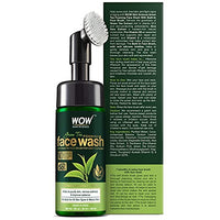 WOW Skin Science Green Tea Foaming Face Wash with Built-In Face Brush - for Treating Acne and Unclogging Pores - 150mL