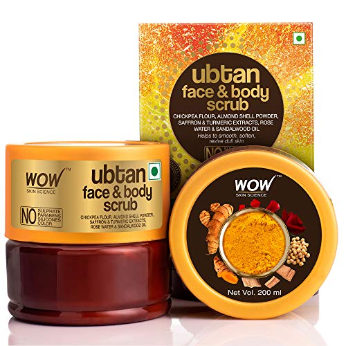 WOW Skin Science Face and Body Ubtan Scrub with Chickpea Flour, Saffron & Turmeric Extracts - No Sulphate, Parabens, Silicones & Color, 200 ml