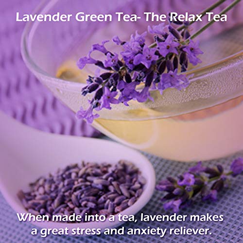 Exotic Aromas Lavender Green Tea (100 G, serves 50 cups), 100 % Whole Leaf Green tea for stress relief, good sleep and relaxation
