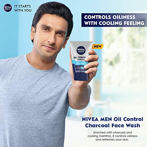 NIVEA Men Face Wash for Oily Skin, Oil Control Charcoal for Immediate Oil Control with Charcoal & Cooling Mint, 100 g