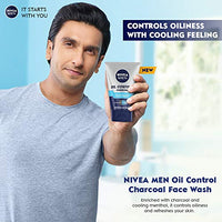 NIVEA Men Face Wash for Oily Skin, Oil Control Charcoal for Immediate Oil Control with Charcoal & Cooling Mint, 100 g