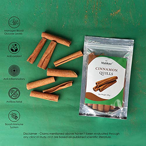 Malikaz' The Royale Taste Cinnamon Sticks Pouch, 100 g | Piquant | 100% Natural | No Additives | Sweet Aroma | Warm Taste | Easy to add a Wondrous Flavor Profile to Your Dish |