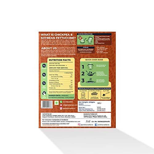 Pink Harvest Farms Chickpea and Soybean Fettuccine Pasta | No Rice - No Maida | Vegan | Gluten Free | High Protein | 200gm Pack