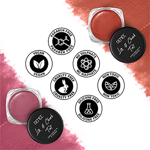 RENEE Lip & Cheek Tint Enriched with Vitamin E - Tint Combo - Red Romance & Pandora Pink, 8g | Enriched with Vitamin E, Coconut Oil, Almond Oil, Cocoa Butter | 100% Vegan - Non Toxic - Sulphate Free - Paraben Free | Long-lasting - Deeply nourishing