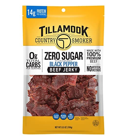 Tillamook Country Smoker Keto Friendly Zero Sugar Beef Jerky, Black Pepper, 6.5 Ounce