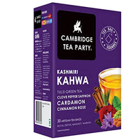Cambridge Tea Party Kashmiri Kahwa 30 Tea Bags, Saffron Almond Cardamom Clove Pepper Cinnamon Rose Tulsi Green Tea, cleanse, detox, cold relief, weight loss, slim, skin glow), White