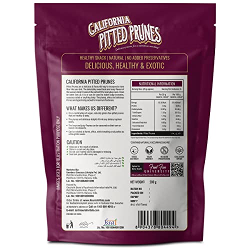 NourishVitals California Pitted Prunes, Healthy Snack | Natural | No Added Preservatives, Delicious, Healthy & Exotic, 200 g