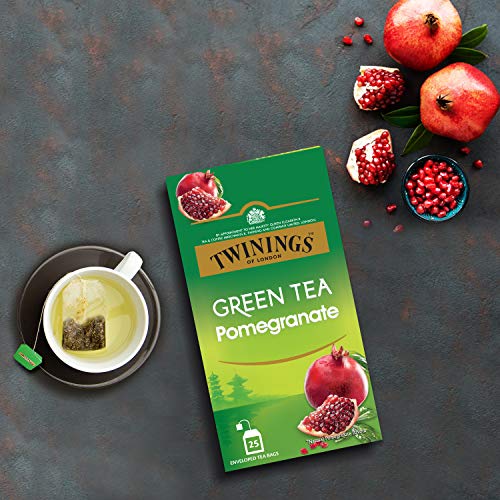 Twinings Green Tea Pomegranate, 25 Teabags, Green Tea, Deep Pink Fruit with The Freshness of Green Tea