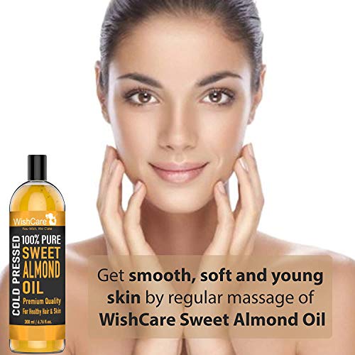 WishCare® Pure Cold Pressed Sweet Almond Oil for Hair Growth and Glowing Skin & Face - 200ml