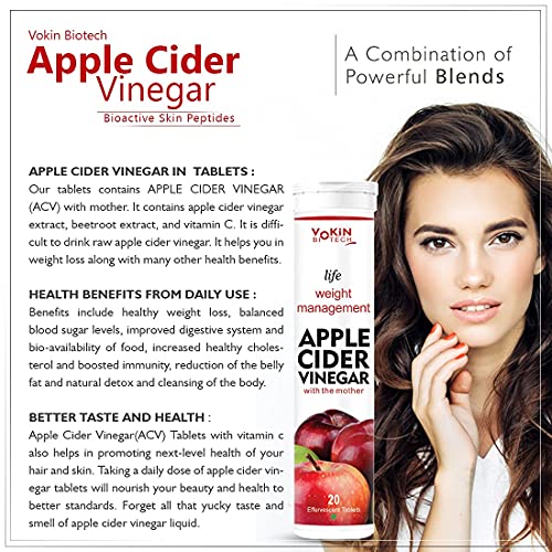 Vokin Biotech World's  First Apple Cider Vinegar -20 Effervescent Tablets Vitamin C for Detox & Weight Management with Green Apple Flavor (Pack of 1)