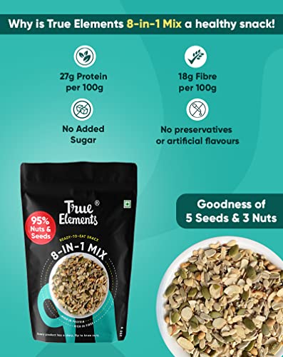 True Elements 8 in 1 Nuts and Seeds Mix 125gm - Mix of 76% Seeds & 23% Nuts | Seeds for Eating | Healthy Snacks | High in Protein