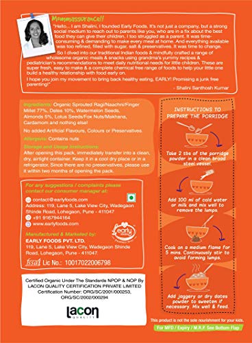 Early Foods Sprouted Ragi Almond Date Porridge Mix, 200 g