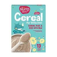Slurrp Farm Baby Cereal, Ragi, Rice and Banana with Milk, Instant Healthy Food, NO Sugar NO Salt, Made with Multigrain Millets and Dates Powder, 200 g