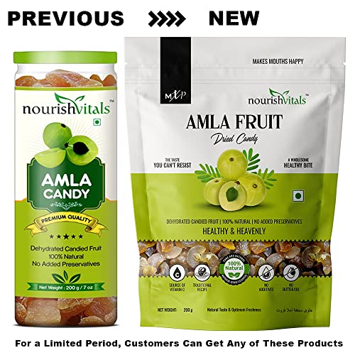 NourishVitals Amla Fruit Dried Candy, 200g - 100% Natural , No Added Preservatives, Source of Vitamin C, Traditional Recipe