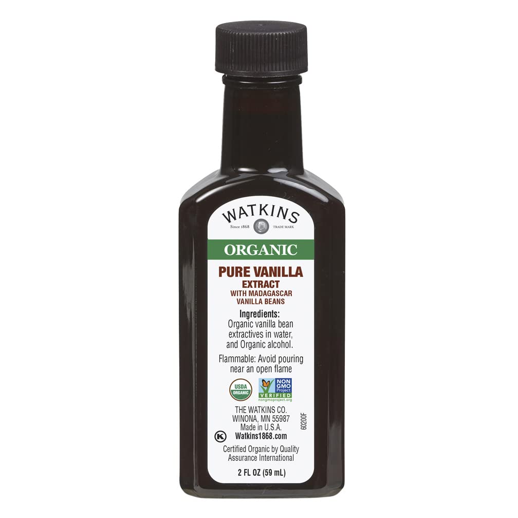 Watkins Organic Pure Vanilla Extract, with Madagascar Vanilla Beans, Non-GMO, Kosher, 2 oz. Bottle, 1-Pack