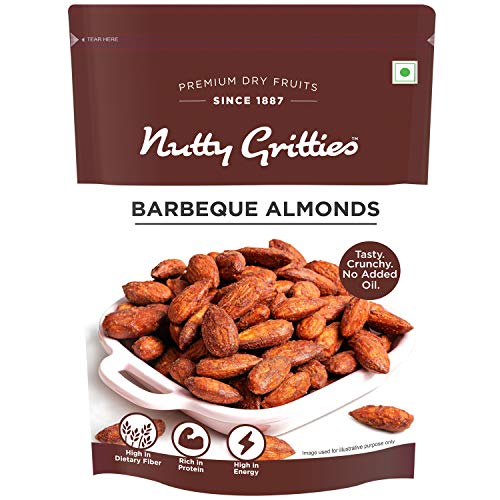 Nutty Gritties Barbeque Almonds (BBQ) - Healthy Party Snack, Dry Roasted, Non Fried, Zero Oil, Crunchy, Tasty - (Pack of 1), 200g