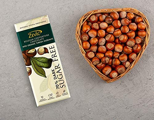 Zevic Sugar Free 70% Dark Belgian Chocolate with Organic Turkish Hazelnuts Vegan | Diabetic Friendly | Natural Sweetened | Keto Friendly 40 gm (Pack of 7)