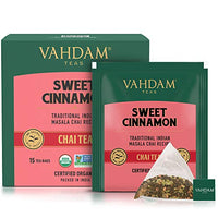 VAHDAM, Organic Sweet Cinnamon Masala Chai - 15 Pyramid Tea Bags | Black Tea, Cinnamon & Cardamom | Real & Whole Ingredients, USDA Certified