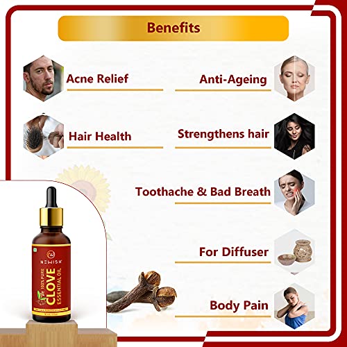 Newish® Pure & Natural Clove Oil for Teeth Pain, Skin & Hair 30ml