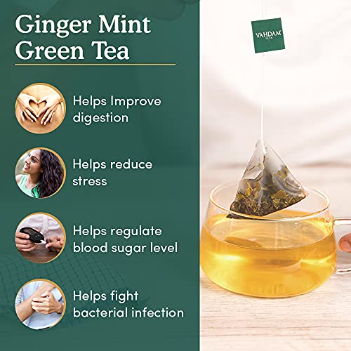 VAHDAM, Organic Ginger Mint Green Tea Bags- 50 Tea Bags | Aids Digestion | Refreshing Detox: with Ginger & Mint, Certified Organic Tea | Antioxidant Rich | Boosts Immunity