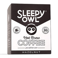 Sleepy Owl Coffee Hazelnut Hot Brew Bags | Set of 10 Bags - Makes 10 Cups |5 Minute Brew - No Equipment Required | 100% Arabica Beans - Sourced Directly from Farms