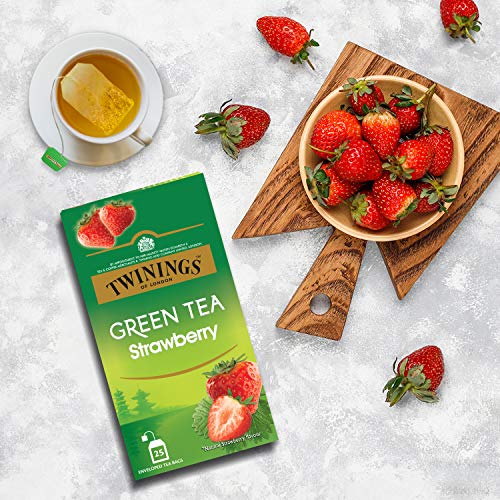 Twinings Green Tea Strawberry, 25 Teabags, Green Tea, Sweet Subtle Flavour of Strawberry