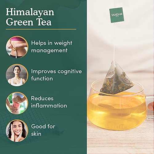 VAHDAM Organic Pure Himalayan Green Tea Bags (50 Green Tea Bags) - USDA Certified Organic Detox Green Tea for Weight Loss (Slim Tea)
