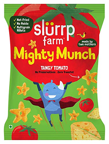 Slurrp Farm Healthy Snacks for Kids | Mighty Puff Tangy Tomato| Not Fried, No Maida | Snack for School Tiffin and Travel-Friendly | 10 X 20g Each