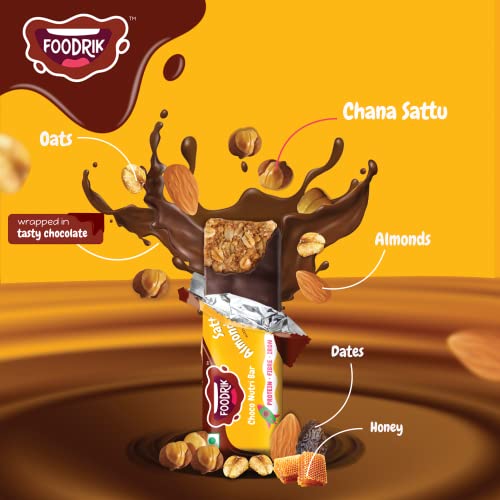 Foodrik Chocolate Nutri Snack Bar | Sattu, Almonds, Oats, Dates and Honey | Wrapped in Tasty Chocolate | Healthy Nutrition Bar for Kids and Adults | (Pack of 6, 26gm x 6 Bars)