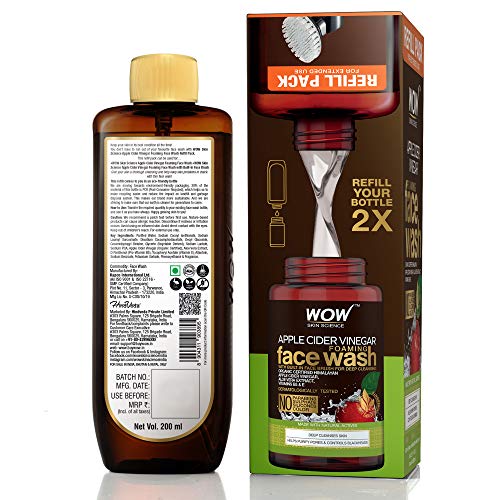 WOW Skin Science Apple Cider Vinegar Foaming Face Wash Refill Pack - with Organic Certified Himalayan Apple Cider Vinegar - For Extended Use - No Parabens, Sulphate, Silicones & Color - 200 ml