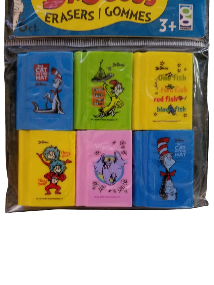 Dr. Seuss Themed Pencil Erasers - 6 Erasers Each