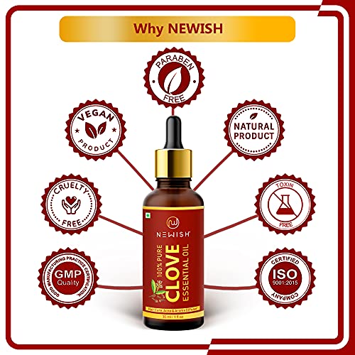 Newish® Pure & Natural Clove Oil for Teeth Pain, Skin & Hair 30ml