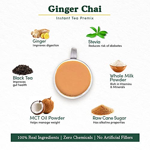 VAHDAM, INSTANT Tea Premix - Ginger (200g) | Real Ingredients - Black Tea & Ginger with Whole Milk Powder | Only 35 Calories Per Serving | 25 Servings