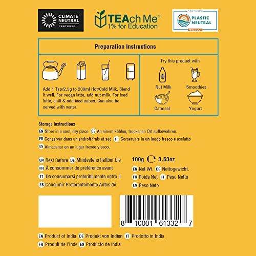 VAHDAM USDA Organic Turmeric Ashwagandha Latte (100 gm / 40 Cups) | Ashwagandha Herbal Tea for Immunity & Stress Relief | 3 Step Latte - No Equipment Required