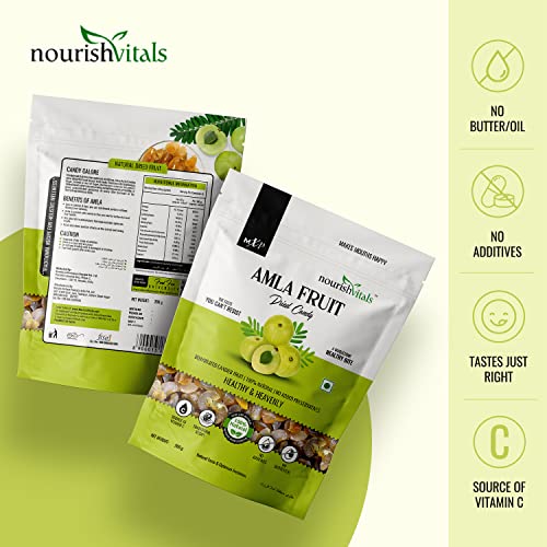 NourishVitals Amla Fruit Dried Candy, 200g - 100% Natural , No Added Preservatives, Source of Vitamin C, Traditional Recipe