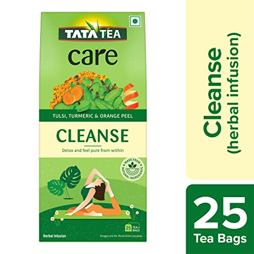 Tata Tea Care Cleanse| Goodness of Tulsi, Turmeric & Orange Peel | Herbal Infusion Green Tea | 25 Tea Bags