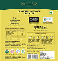 VAHDAM Organic Camomile Green Tea with Imported French Lavender Flowers - 50 Green Tea Bags | USDA Certified Chamomile Tea for Stress Relief and Good Sleep