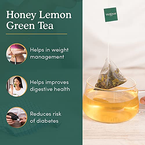VAHDAM Organic Honey Lemon Tea (Vitamin C Fortified) - 15 Green Tea Bags | Green Tea with Tangy Lemon and Unprocessed Honey Flavour | USDA Certified