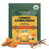 VAHDAM Organic Turmeric + Ashwagandha Herbal Tea | 50 Tea Bags of Immunity Tea | Certified USDA Organic | Pure Detox Tea