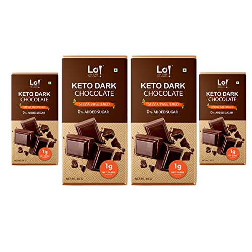 Lo! Foods - Dark Keto Chocolates - 160g | Stevia Sweetened | No Added Sugar | Only 1g Of Net Carbs Per Serving | Guilt Free Chocolate for Indulgence | Low Carb Keto Sweets - (40g x Pack of 4)