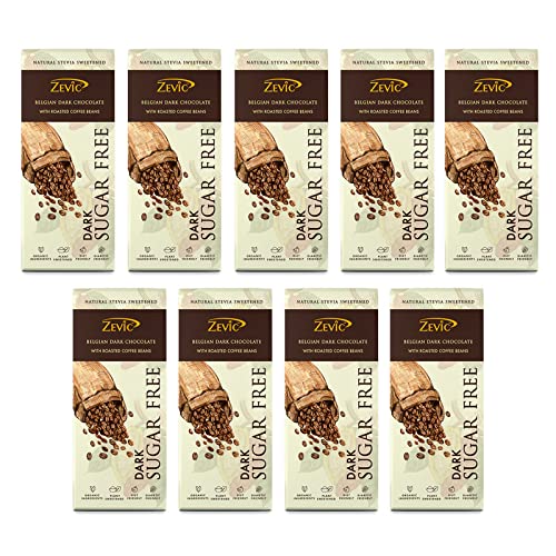 Zevic Sugar Free Roasted Coffee Beans Keto Chocolate, Sweetened with Stevia - Instant Energy 40 gm (Pack of 9)