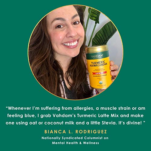 VAHDAM USDA Organic Turmeric Ashwagandha Latte (100 gm / 40 Cups) | Ashwagandha Herbal Tea for Immunity & Stress Relief | 3 Step Latte - No Equipment Required