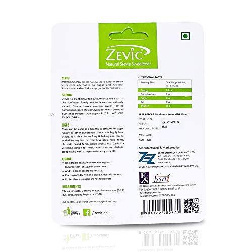 Zevic 100% Natural Sugar Free Stevia Liquid Drops | Zero Calorie | Vegan | Keto & Diabetic Friendly | Sweetener Drops, 500 Servings (Pack of 2)