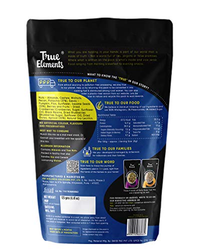 True Elements Daily Dose Trail Mix 125g - Mix of 67% Dried Fruits, Nuts, Berries & 33% Seeds | Dry Fruits Mix | Seeds for Eating