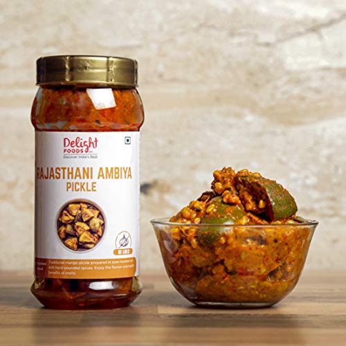 Delight Foods Rajasthani Marwari Pickles and Chutney | Achaar | Chatni | Rajasthani Ambiya (Aam | Mango Pickle) 300g | Pure Mustard Oil (Sarson Ka Tel)
