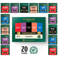 Vahdam, Black Tea Sampler, 5 Teas - Tea Variety Pack | Assorted Black Tea Bags | English Breakfast, Darjeeling, Assam, Earl Grey Tea Bags | 20 Count | Finest Tea Gift Set & Tea Gift For Tea Lovers